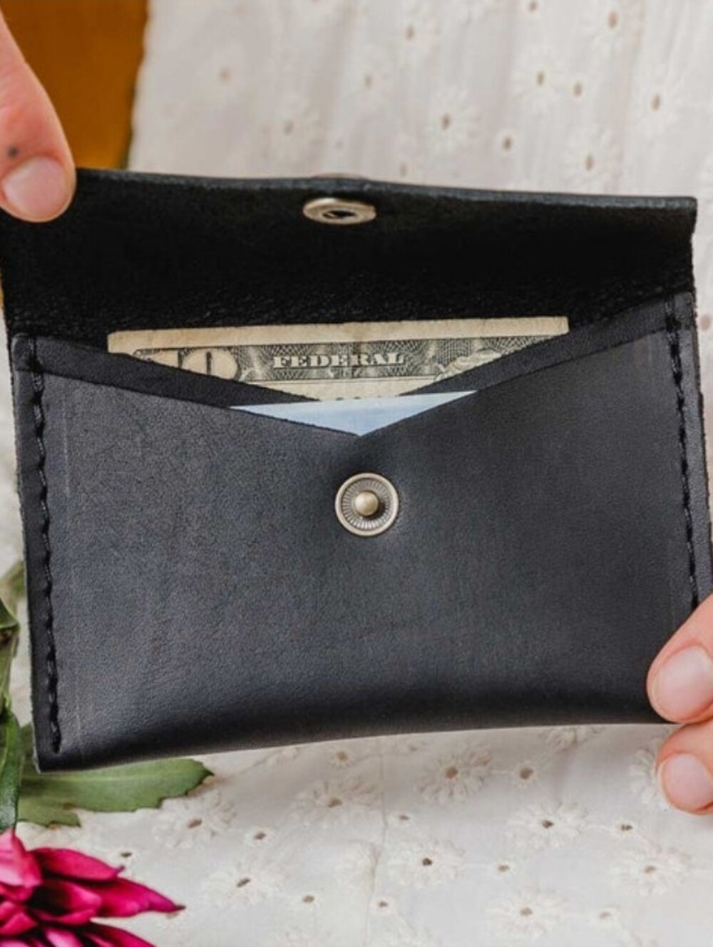 Mini Envelope Black Leather Wallet